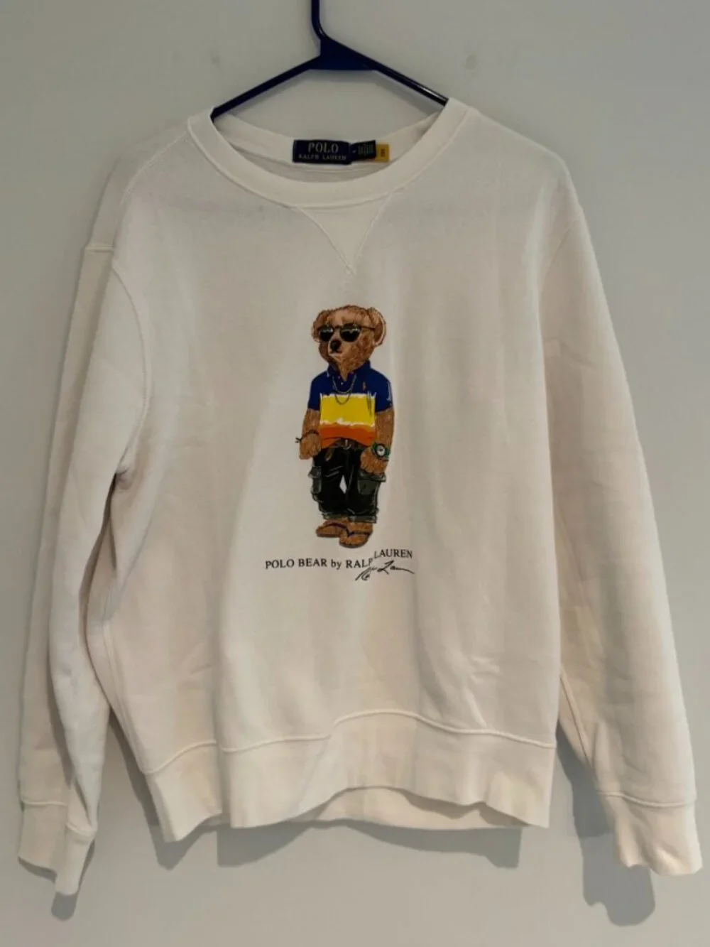 Ralph Lauren Polo Bear White Sweater Size Medium Like New
